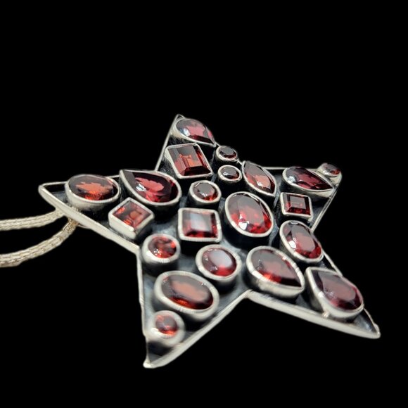 Nicky Butler Vintage Garnet gemstone Star Pendant Brooch .925 Sterling Silver - Picture 8 of 15